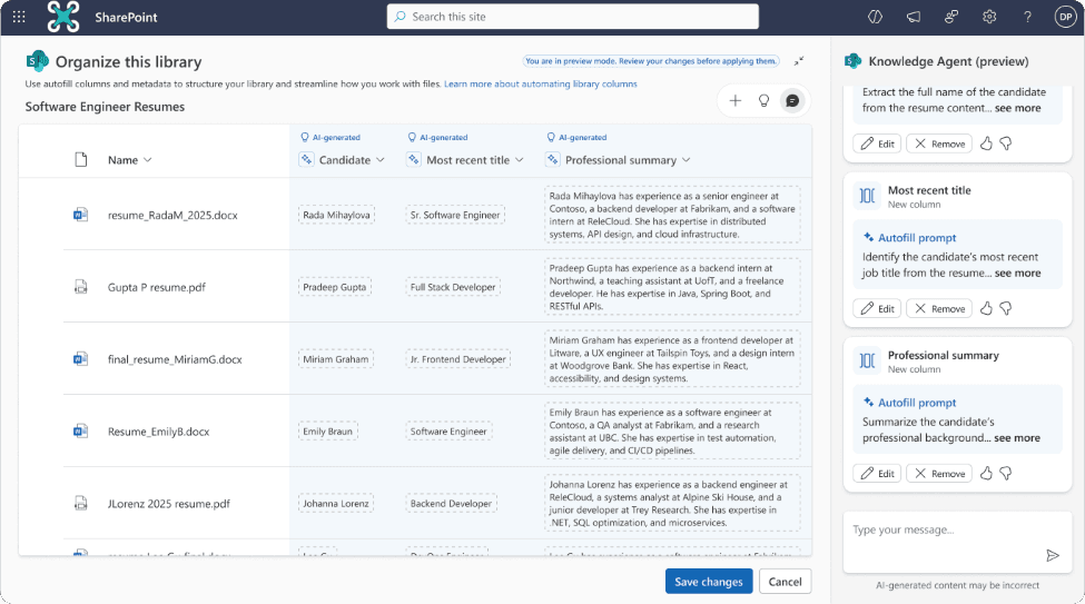 Sharepoint knowledge agent showcase