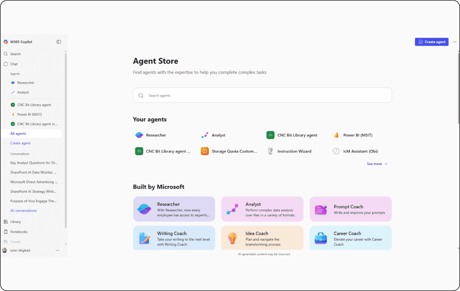 Agent store in M365 Copilot