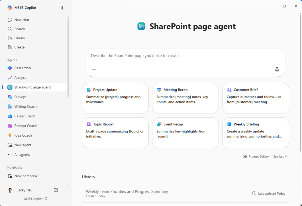 Sharepoint page agent