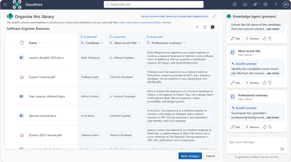 Sharepoint knowledge agent showcase