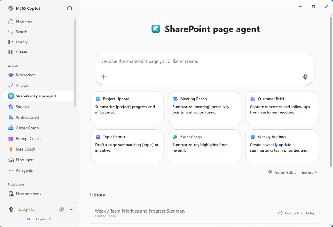 Sharepoint page agent