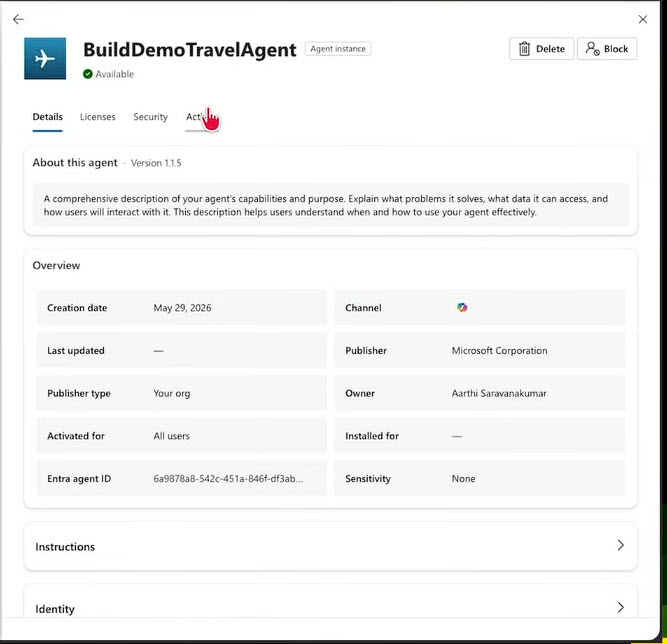 BuildDemoTravelAgent Details tab