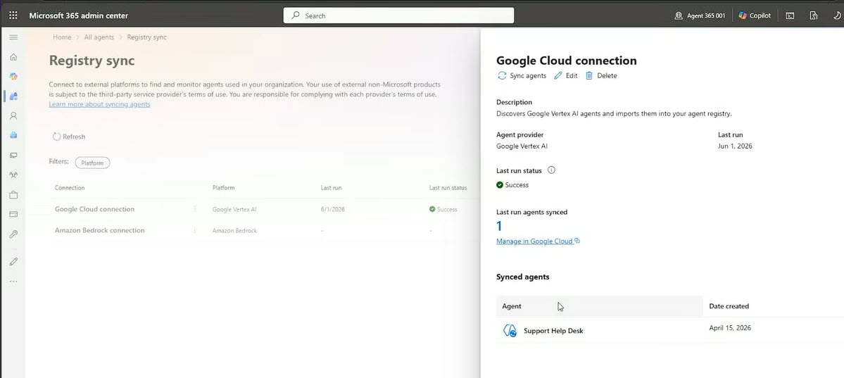 Google Cloud connection panel on Registry sync
